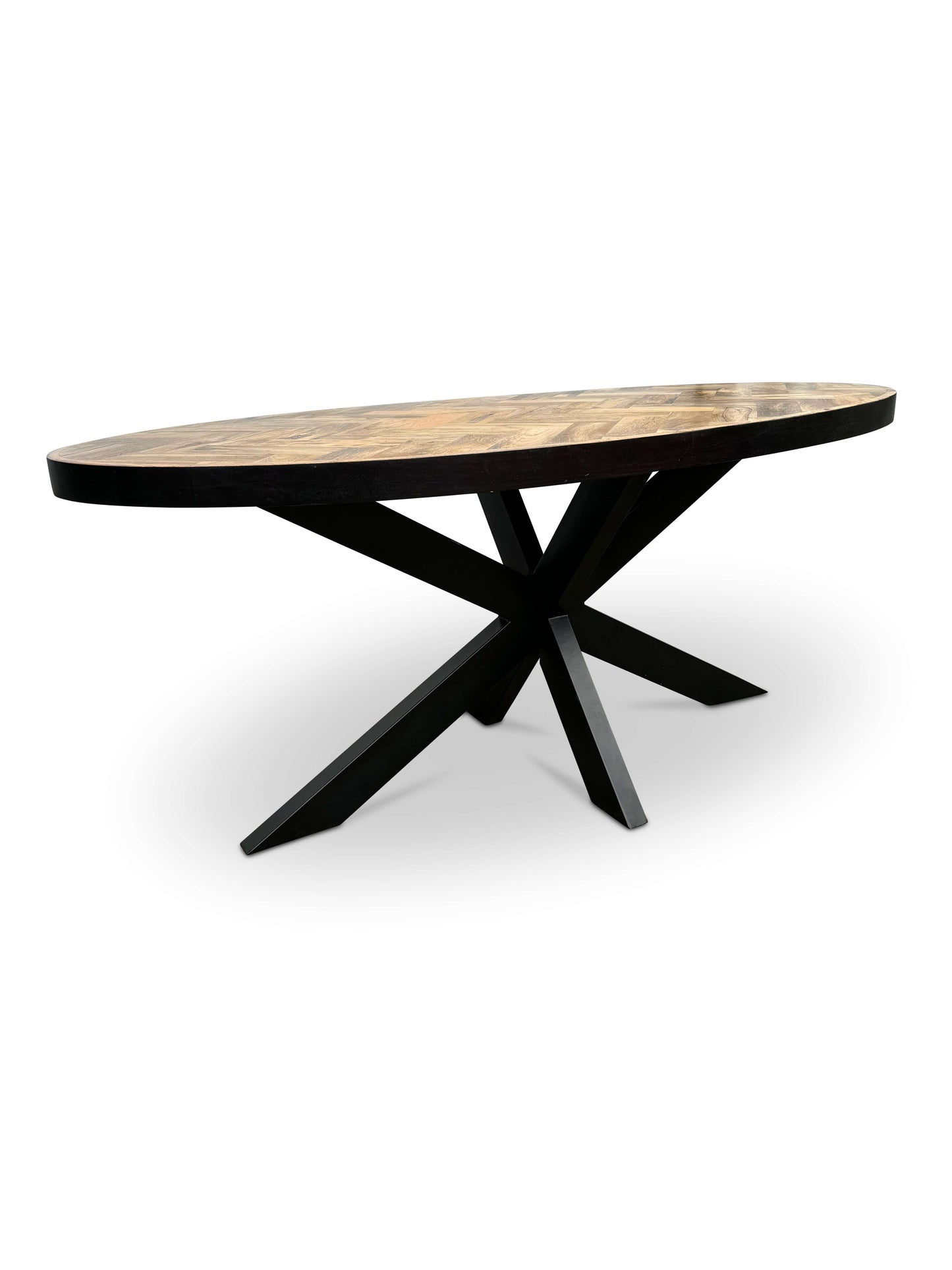 Moderne Mangohouten ovale Eettafel - met Visgraat Patroon (260cm)