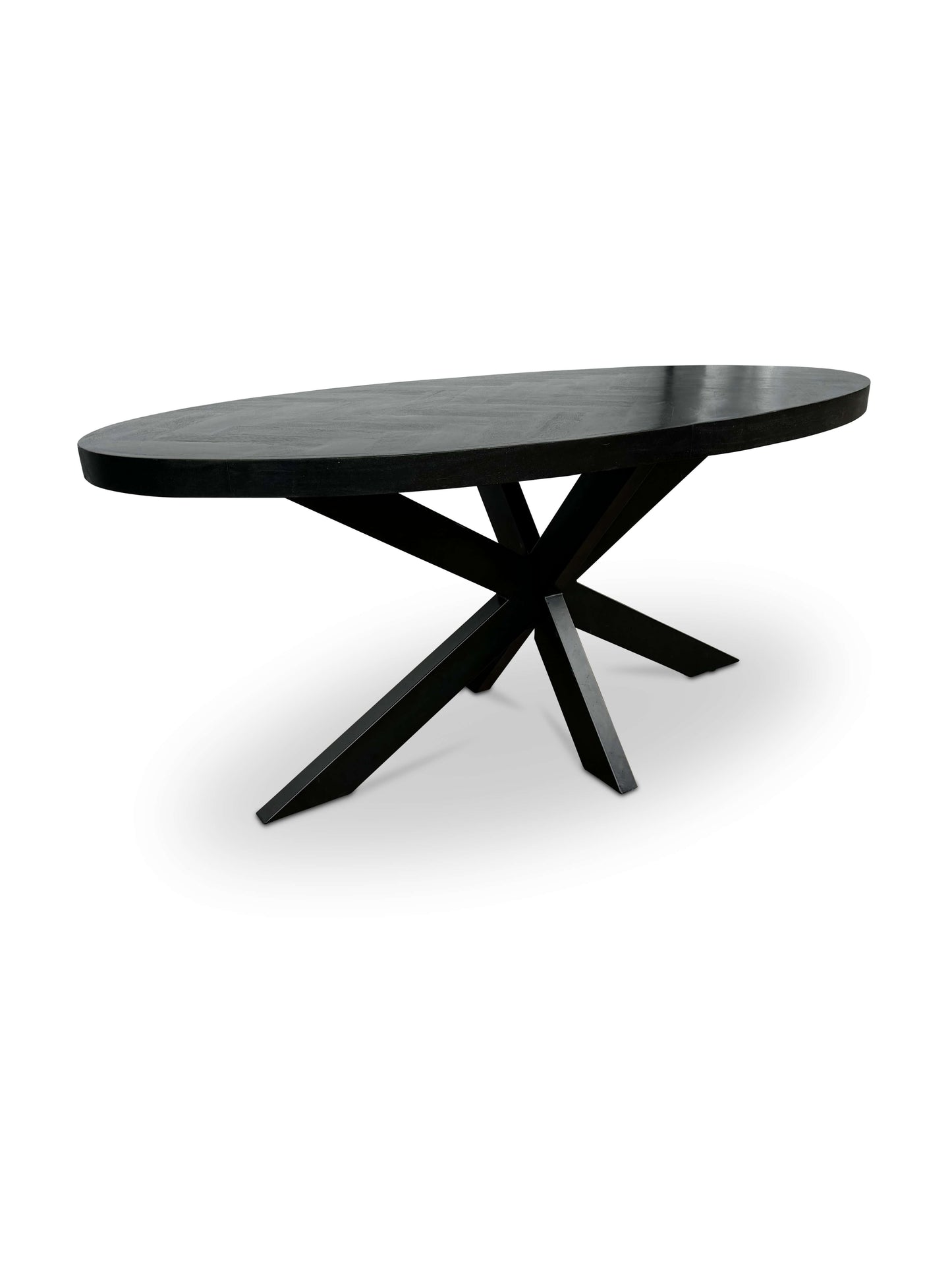 Moderne Mangohouten Eettafel - Zwart met Visgraat Patroon (180cm)