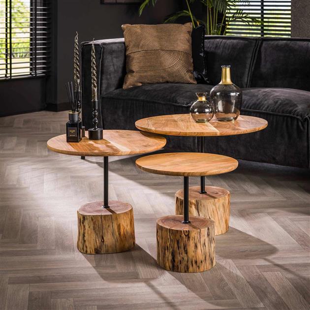 Modera - Salontafel set-3 boomstam voet - Massief ac