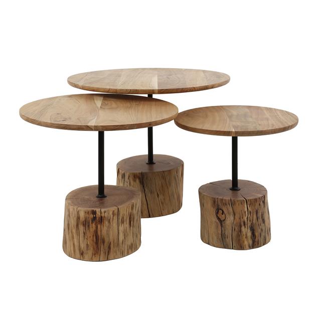 Modera - Salontafel set-3 boomstam voet - Massief ac