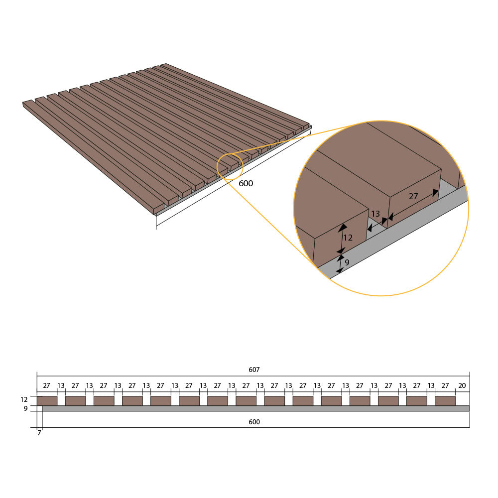 Akoestische wandpanelen – Lichte walnoot – 270 x 60cm
