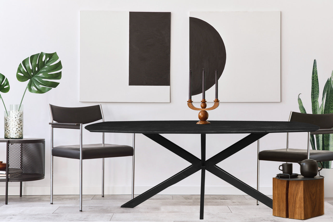 Mangohouten Eettafel Deens Ovaal Tess 210x100 cm Zwart (2,5 cm)