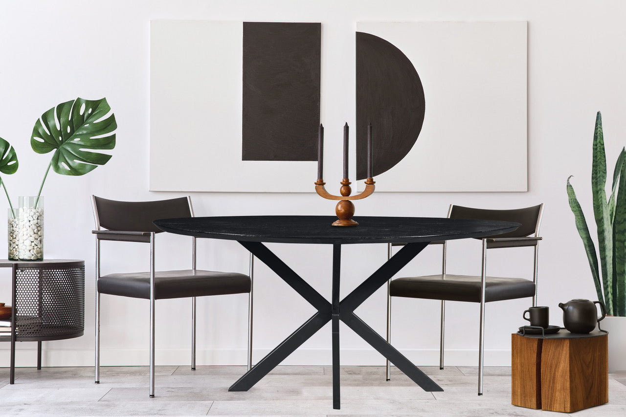 Mangohouten Eettafel Ovaal Julia 300x130 cm Zwart (2,5 cm)