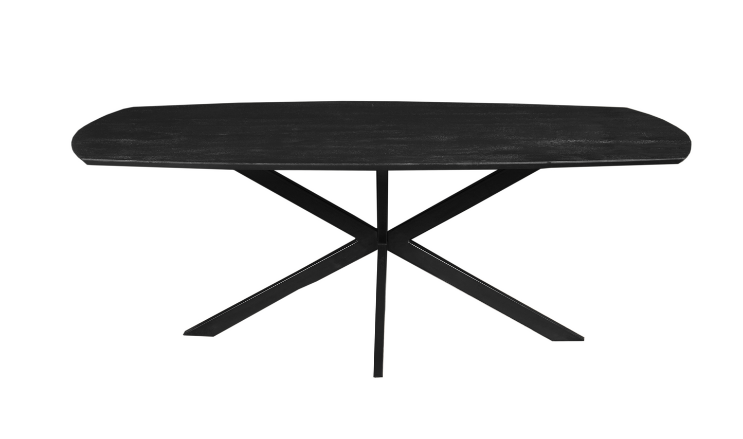 Mangohouten Eettafel Deens Ovaal Tess 210x100 cm Zwart (2,5 cm)
