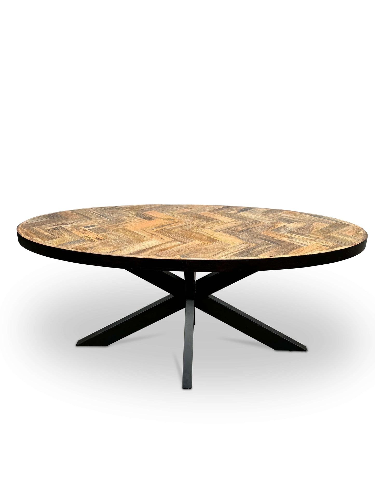 Moderne Mangohouten ovale Eettafel - met Visgraat Patroon (210cm)