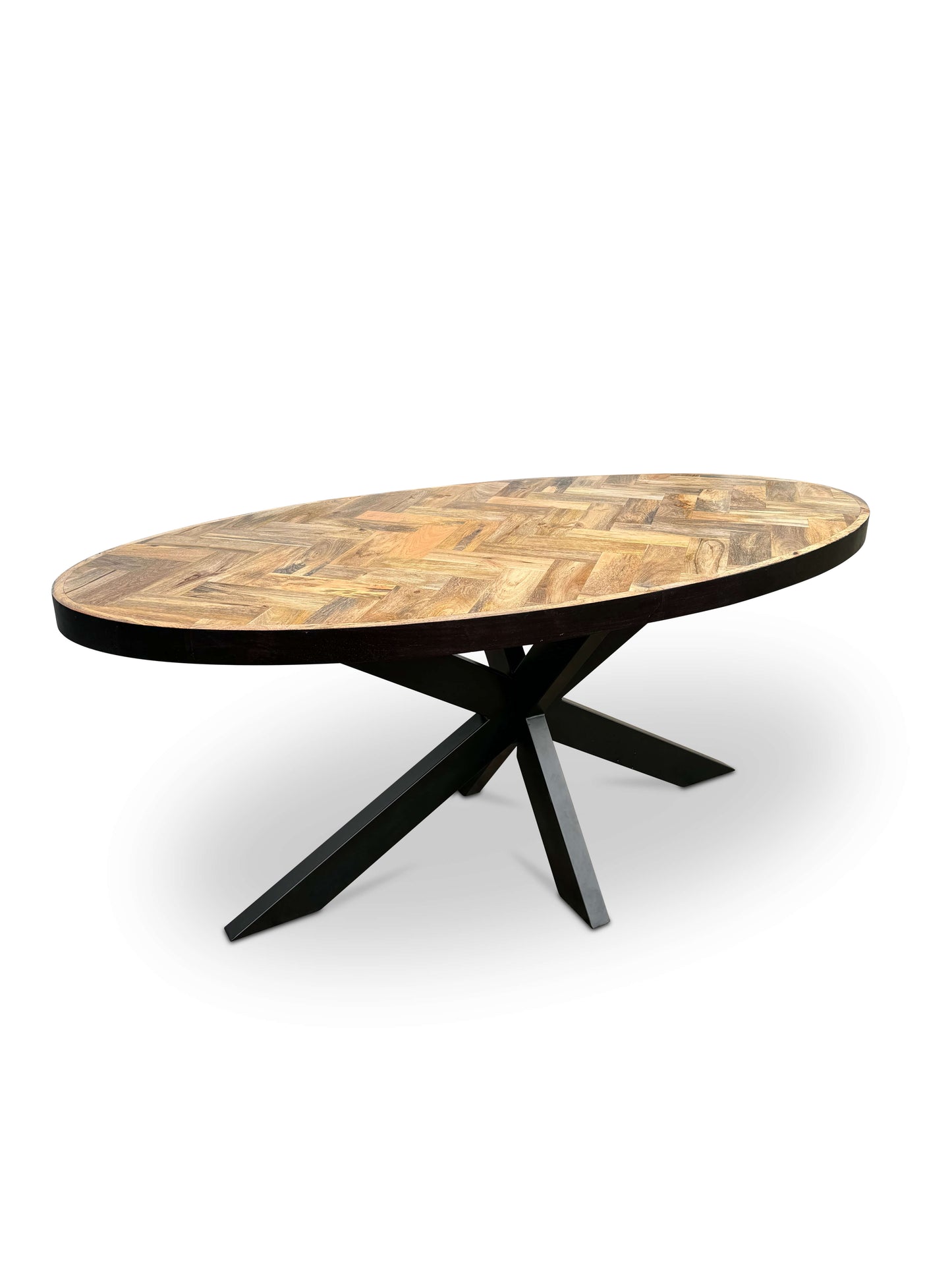 Moderne Mangohouten ovale Eettafel - met Visgraat Patroon (160cm)