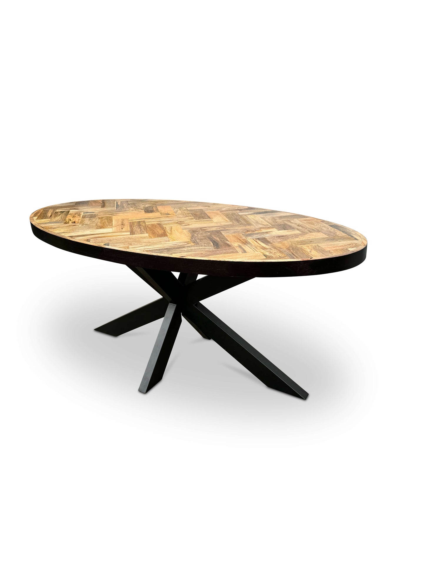 Moderne Mangohouten ovale Eettafel - met Visgraat Patroon (210cm)