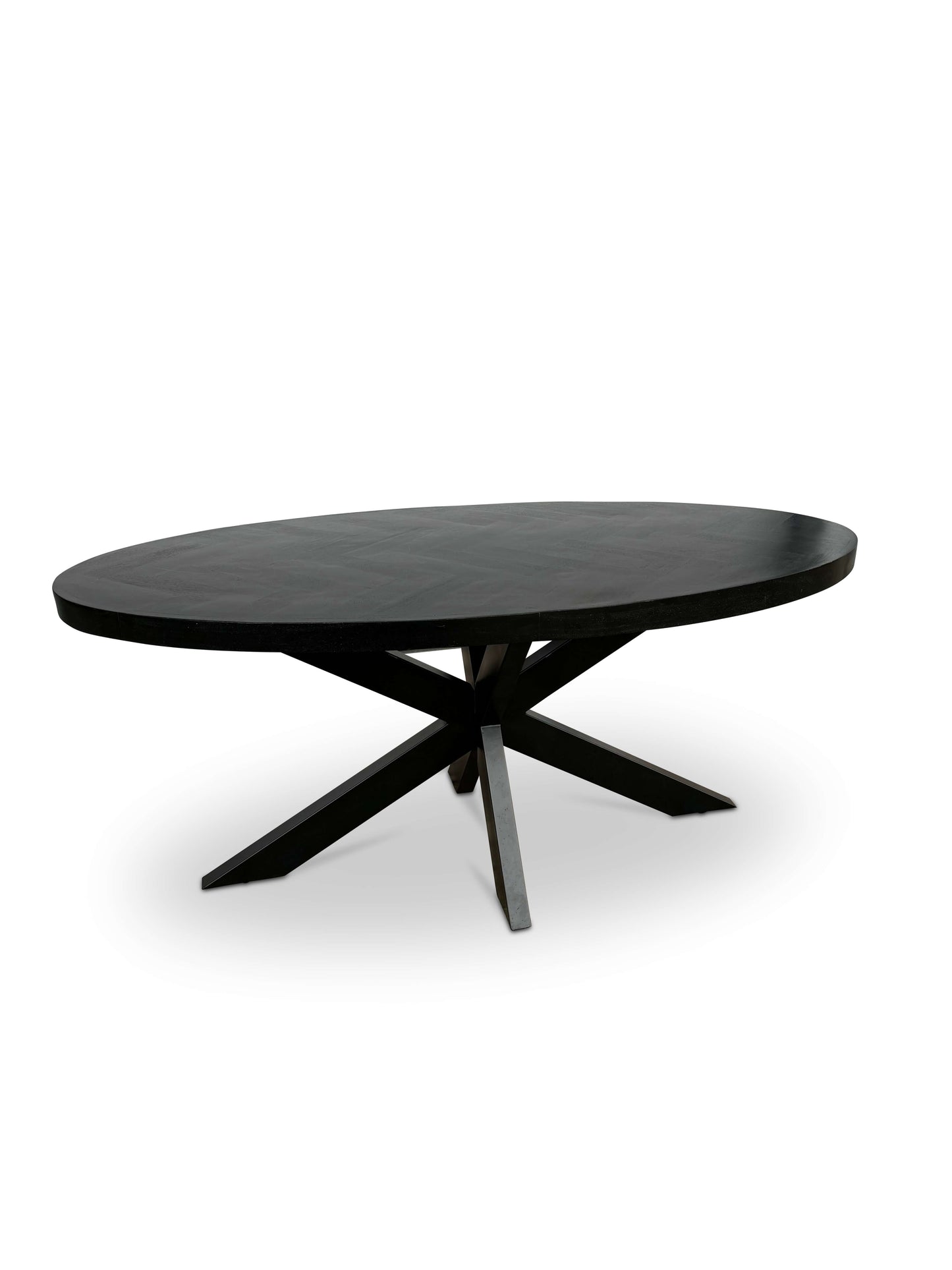 Moderne Mangohouten ovale Eettafel - Zwart met Visgraat Patroon (240cm)