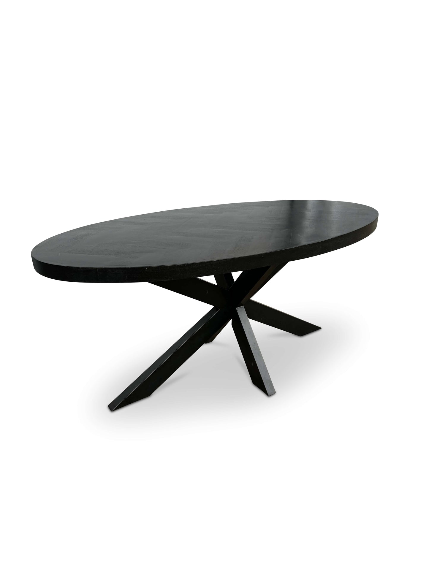Moderne Mangohouten ovale Eettafel - Zwart met Visgraat Patroon (240cm)