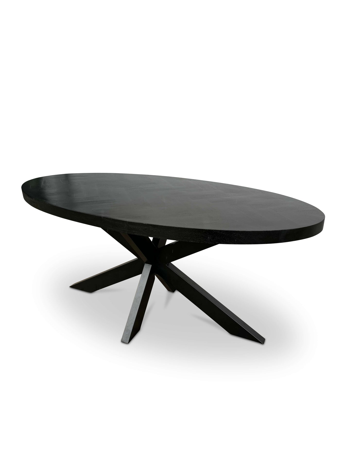 Moderne Mangohouten ovale Eettafel - Zwart met Visgraat Patroon (240cm)