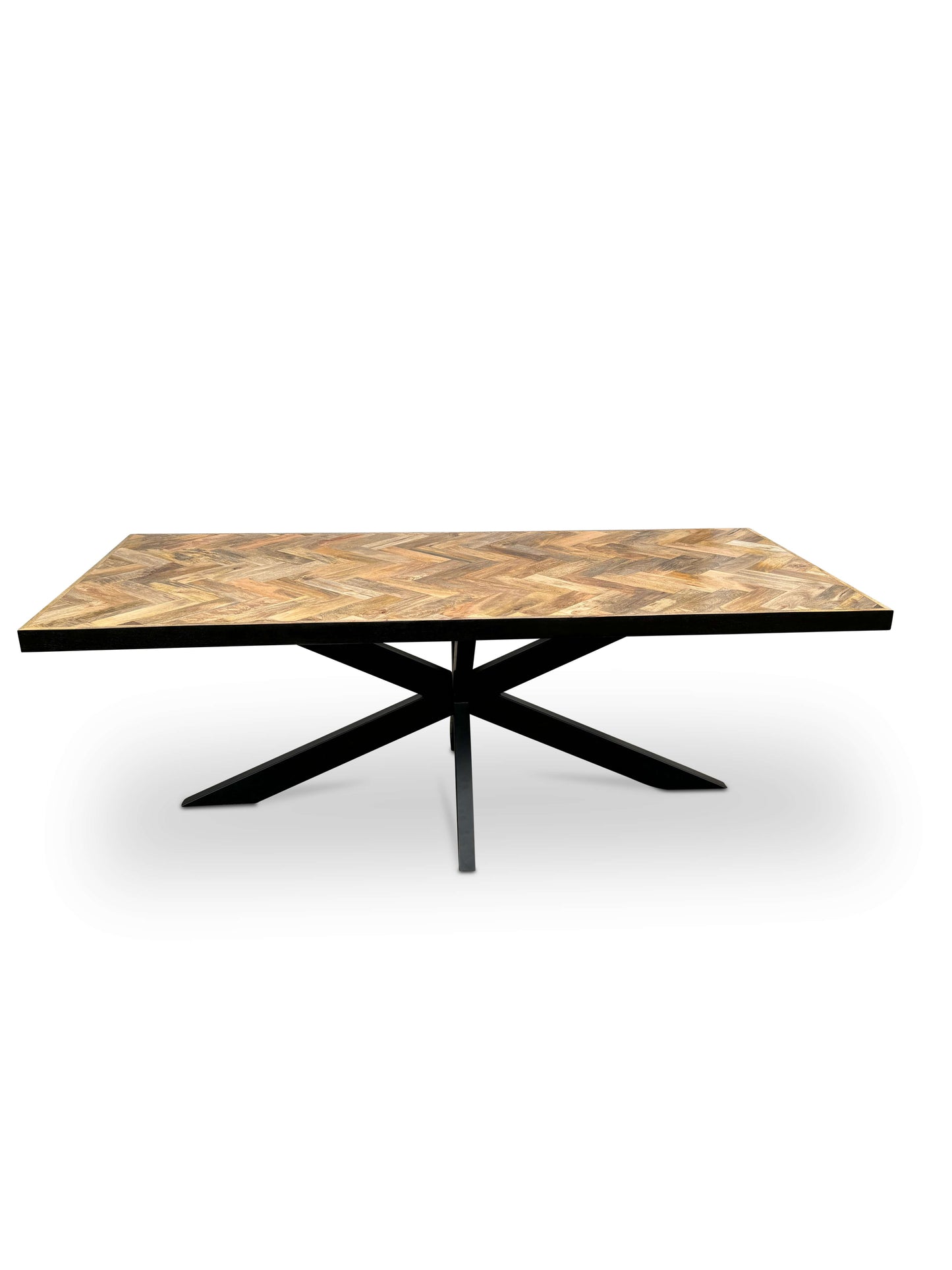 Moderne Mangohouten Rechthoekige Eettafel - met Visgraat Patroon (220cm)