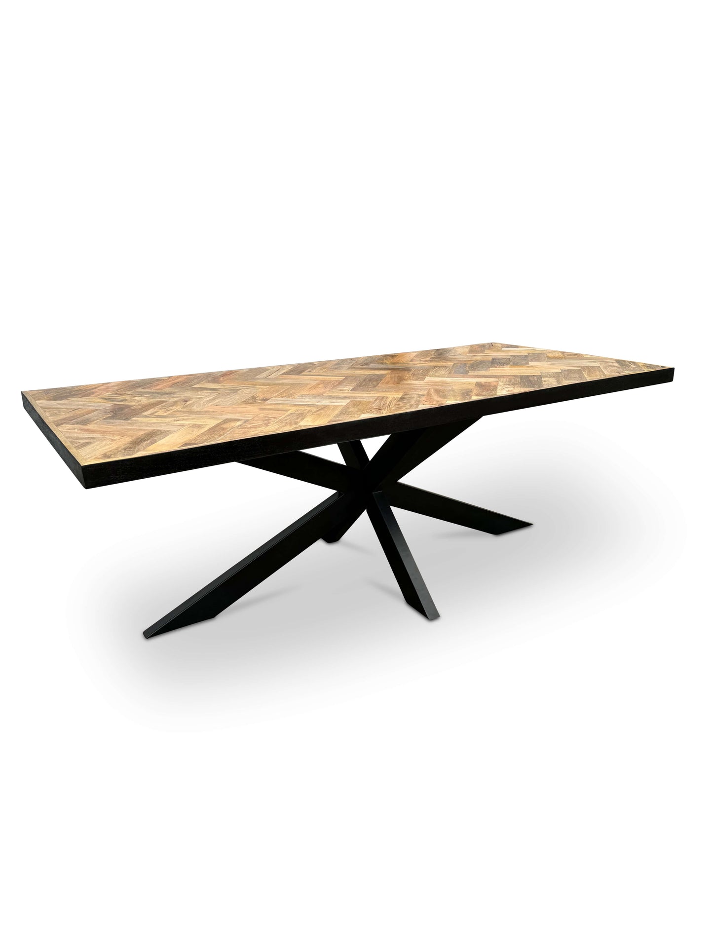 Moderne Mangohouten Rechthoekige Eettafel - met Visgraat Patroon (160cm)