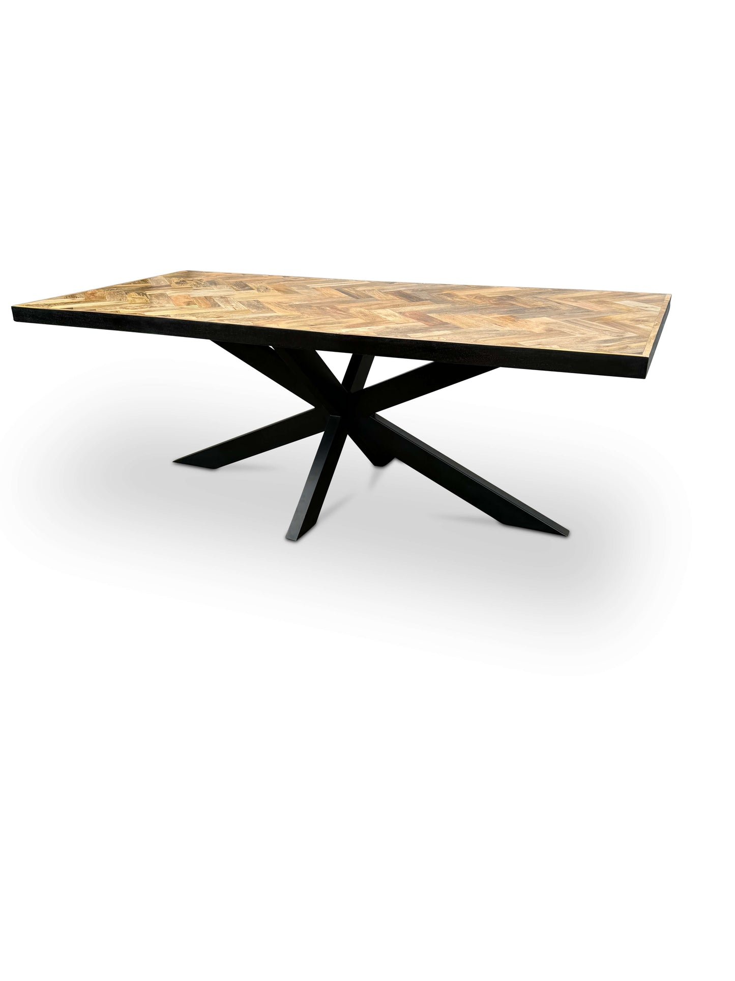 Moderne Mangohouten Rechthoekige Eettafel - met Visgraat Patroon (220cm)