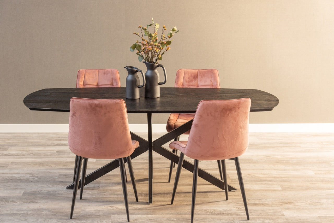 Mangohouten Eettafel Deens Ovaal Tess 240x110 cm Zwart (2,5 cm)