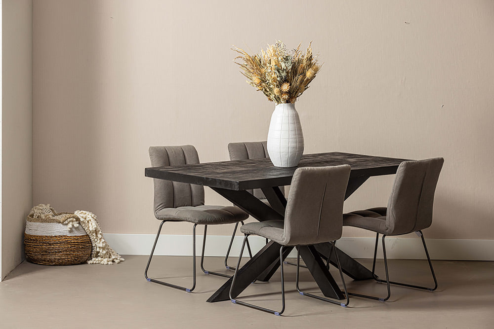 Mangohouten Eettafel Rechthoek Donald 220x100 cm Zwart (6cm)