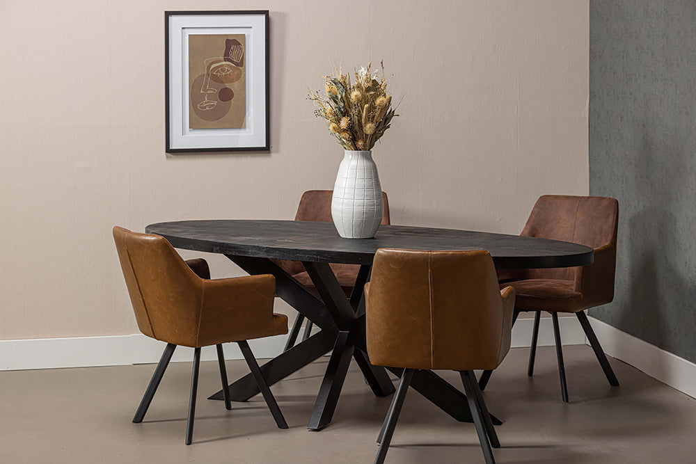 Mangohouten Eettafel Ovaal Oscar 300x130 cm Zwart (5cm)