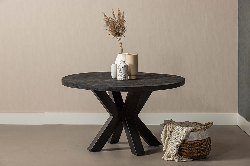 Mangohouten Eettafel Rond Tara 110 cm Zwart (5cm)