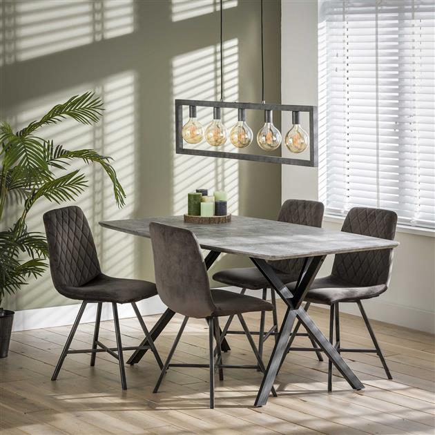 Modera - Eetkamertafel 160 ovaal blad zwart gepoedercoat frame - 3D betonlook grijs