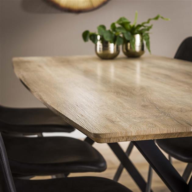 Modera - Eetkamertafel 190 ovaal blad zwart gepoedercoat frame - 3D Eiken antiquewash