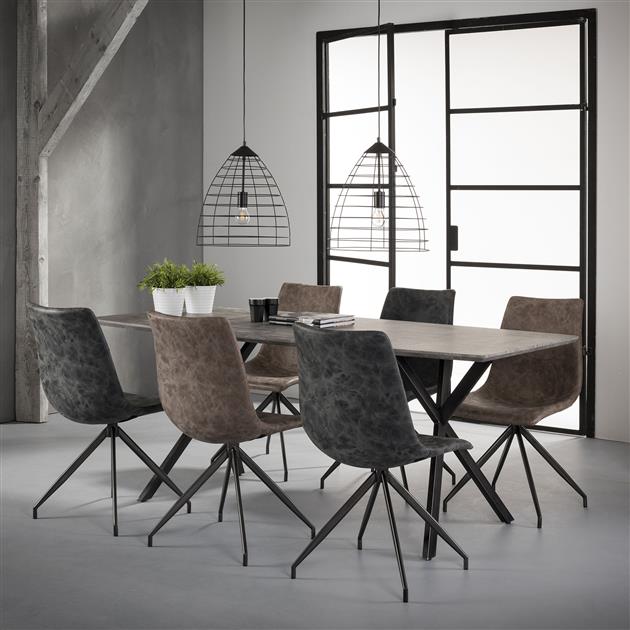 Modera - Eetkamertafel 190 ovaal blad zwart gepoedercoat frame - 3D betonlook grijs