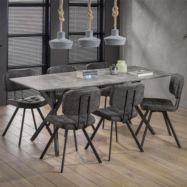 Modera - Eetkamertafel 190 ovaal blad zwart gepoedercoat frame - 3D betonlook grijs