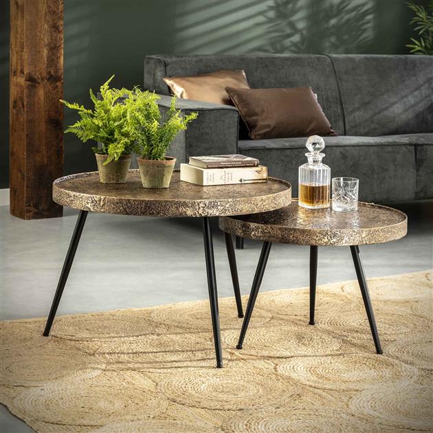 Modera - Salontafel set-2 opstaande rand rond metallic - Brons antiek